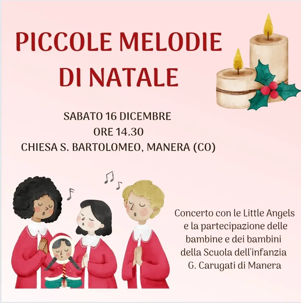 Locandina "Piccole melodie di Natale", sabato 16 dicembre ore 14.30, chiesa di San Bartolomeo a Manera
